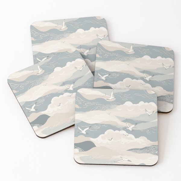 Item preview, Serene Gentle Waves And Seagulls Minimalistic Japanese Pattern designed and sold by Wonder Of Light.