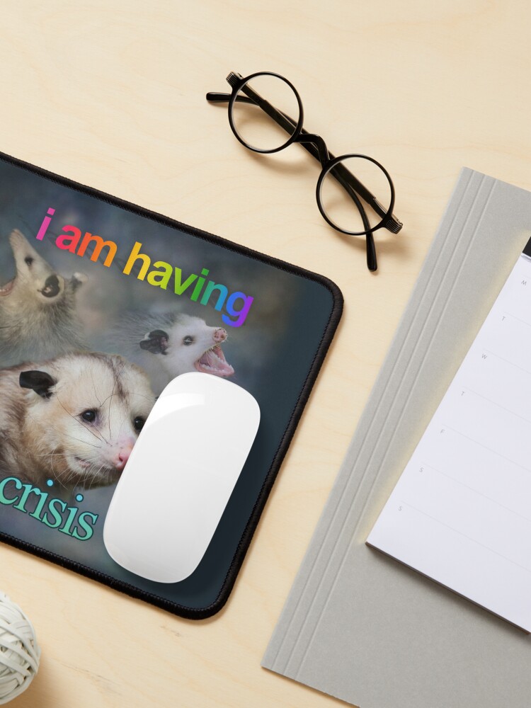 Thumbnail 3 of 5, Mouse Pad, I am having a crisis possum word art designed and sold by snazzyseagull.