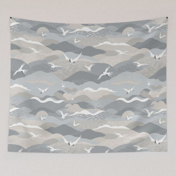 Item preview, Serene Gentle Waves And Seagulls Minimalistic Japanese Pattern designed and sold by Wonder Of Light.
