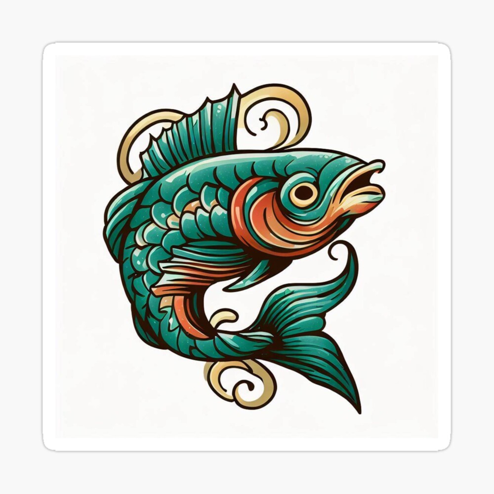 Old school tattoo flash of a fish | Art Print