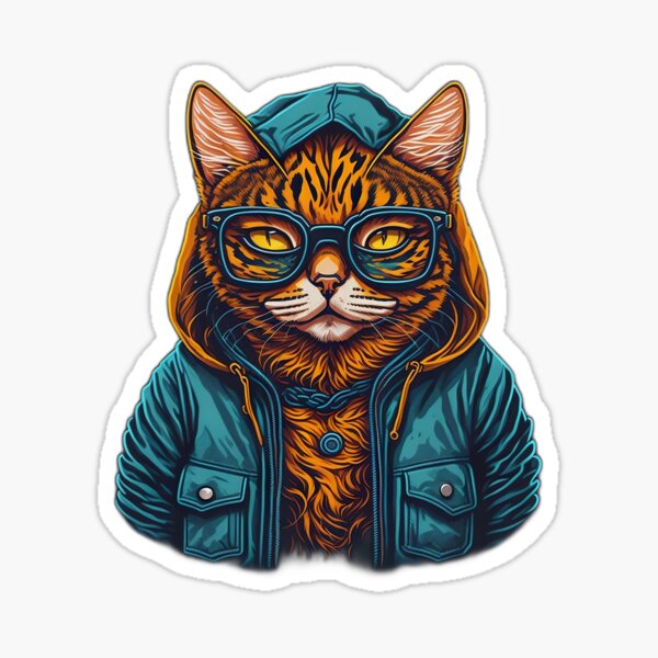 Cute cat wearing a puffer jacket Sticker for Sale by OverdriveMusic