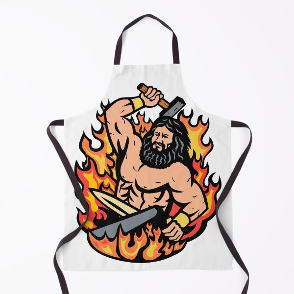 Item preview, Hephaestus Greek God of Forge and Fire Wielding Blacksmith Hammer Mascot Cartoon Retro designed and sold by patrimonio.