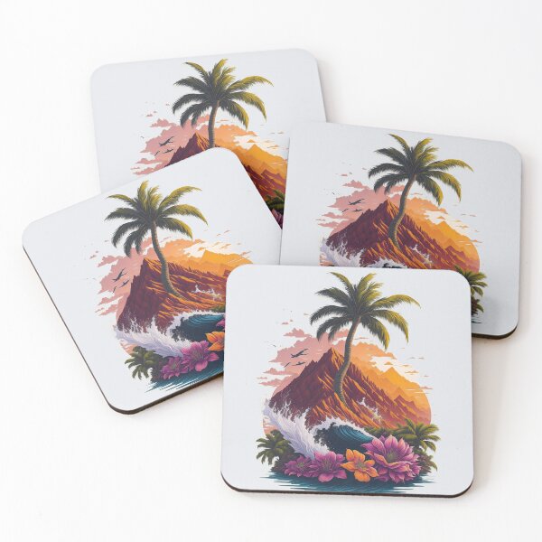Item preview, A breathtaking sunset magical, enchanted, water with mountains and a palmtree designed and sold by craftyartsdigi.