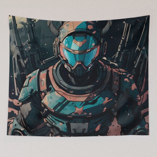 Item preview, Intergalactic Bounty Hunter in Armored Exosuit with Visor designed and sold by ByteyCreatives.