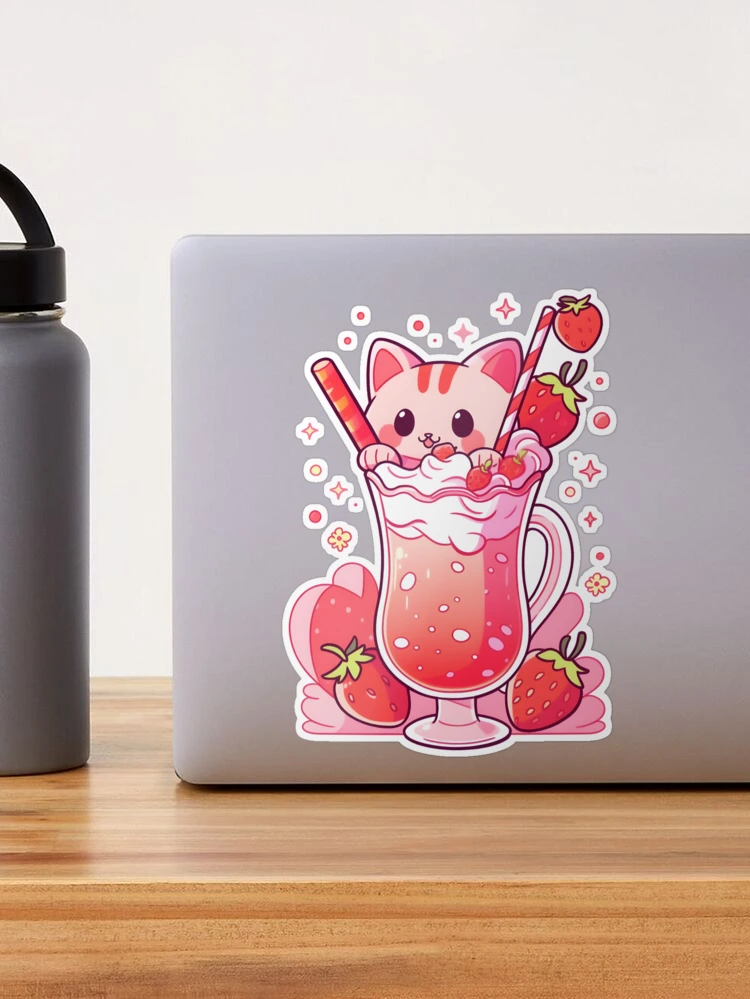 Strawberry Milkshake Kawaii Cat