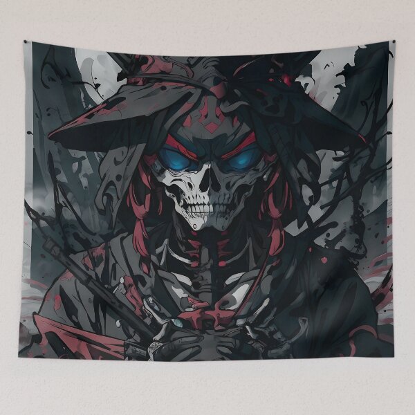 Item preview, Haunting Grim Reaper Skeleton in Foggy Graveyard with Piercing Blue Eyes designed and sold by ByteyCreatives.