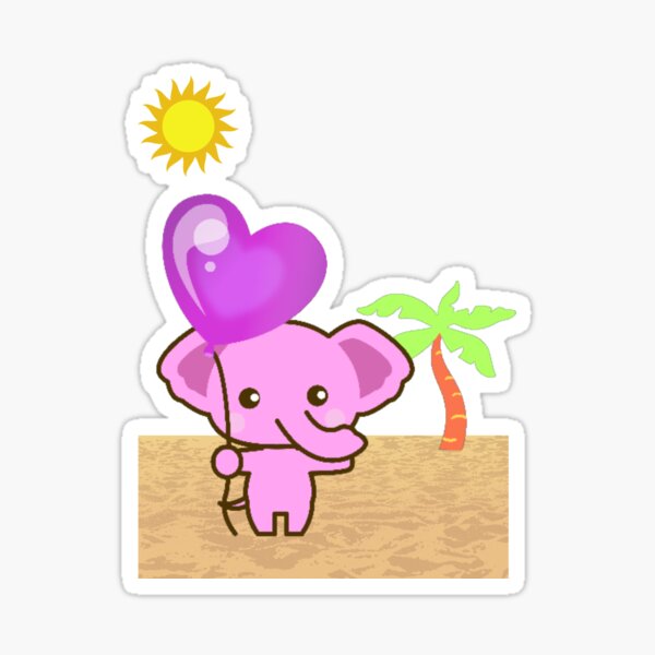 Baby pink elephant with a heart balloon on the beach. Sticker