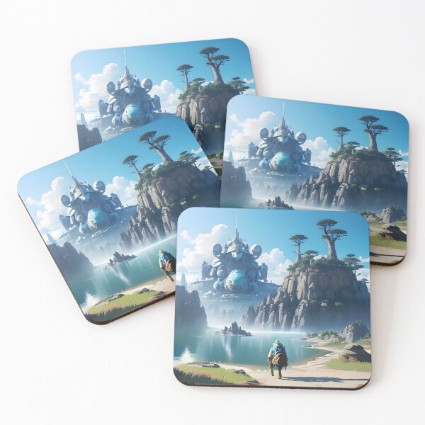 Item preview, Traveler with Giant Robot by a Lake in Futuristic Environment designed and sold by worldofwhisper.