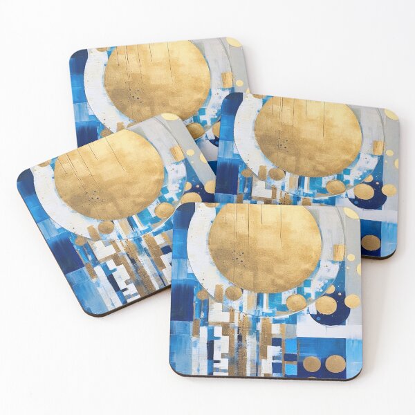 Aperçu de l'œuvre Tableau Formes Modernes Abstraites (Bleu, Or) créée et vendue par Cygnus-Designs.