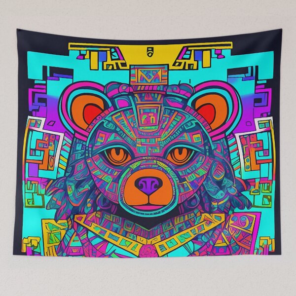 Item preview, Colorful Neon Aztec Bear Design designed and sold by allhistory.