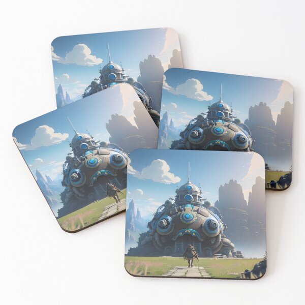 Item preview, Futuristic Traveler Approaching a Giant Machine Structure in Mountain Landscape designed and sold by worldofwhisper.