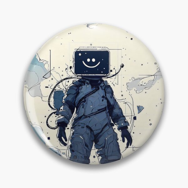 Item preview, Surreal smiling astronaut with a monitor on his head cyber style, tv head designed and sold by TomFrontierArt.