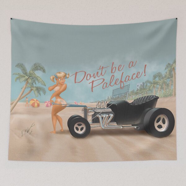 Item preview, Funny Pinup of Coppertone Girl and Hot Rod designed and sold by badjoojoo.