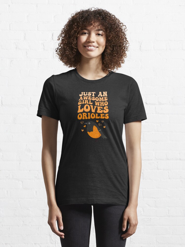 I Love Oriole Baseball Ladies Orange Orioles V T-Shirt