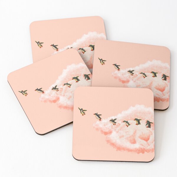 Item preview, Penguins fly off cloud into a pink sky designed and sold by PenguinGirl-Art.