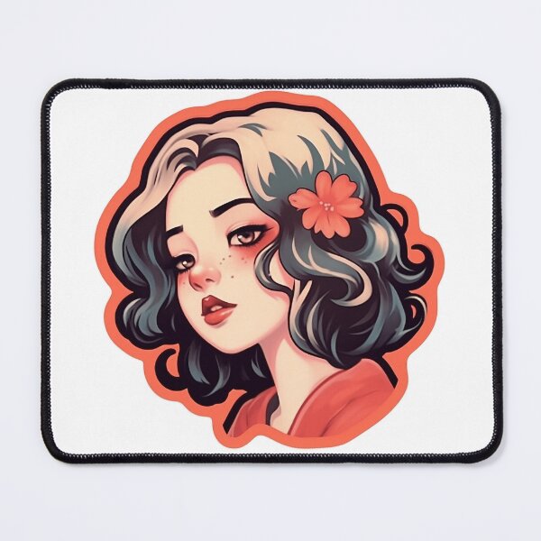 Item preview, a woman with a flower in her hair,  dark and desaturated colours, red apple, wavy and short top hair designed and sold by StrongSouls.