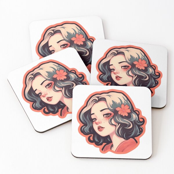 Item preview, a woman with a flower in her hair,  dark and desaturated colours, red apple, wavy and short top hair designed and sold by StrongSouls.