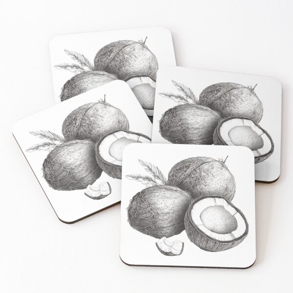 Item preview, Сoconut with leaves botanical illustration.  Coconut set - whole nut coconut segment and coconut pulp designed and sold by Anastasiia Yurevych.