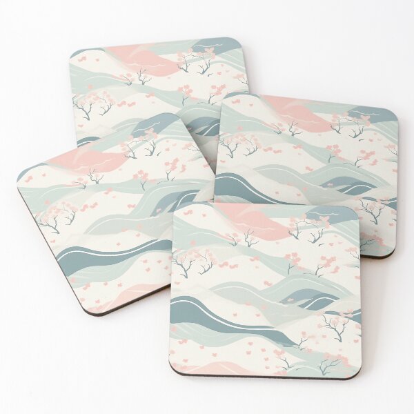 Item preview, Serene Waves And Cherry Blossoms Minimalistic Japanese Pattern designed and sold by Wonder Of Light.