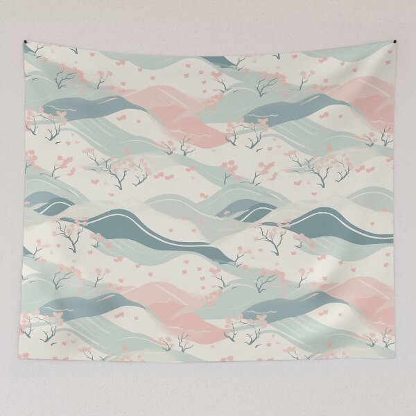 Item preview, Serene Waves And Cherry Blossoms Minimalistic Japanese Pattern designed and sold by Wonder Of Light.