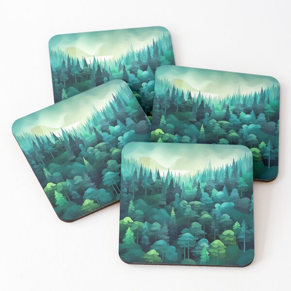 Item preview, Flattened blue green block forest landscape background designed and sold by StrongSouls.