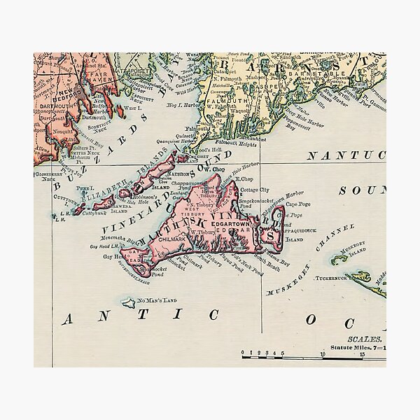 Item preview, Vintage Map of Marthas Vineyard (1898) designed and sold by BravuraMedia.