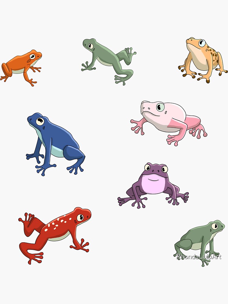 Thumbnail 3 of 3, Sticker, Colorful Frogs designed and sold by RhondaLuluArt.