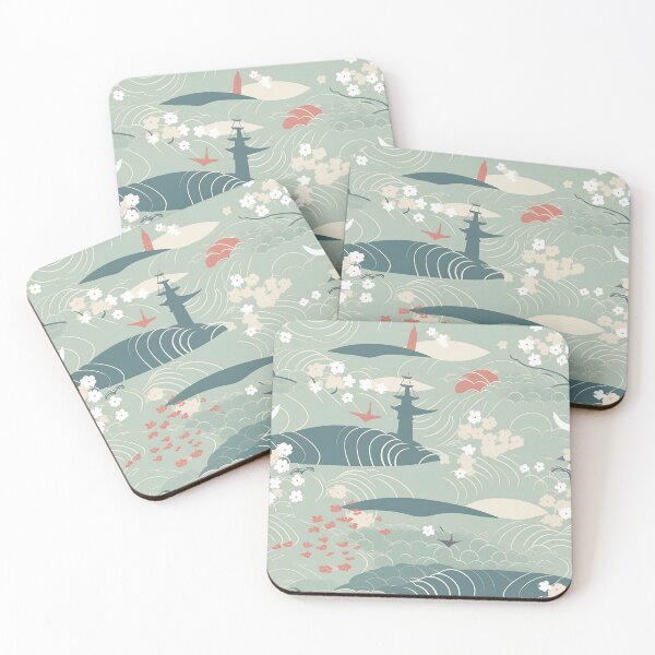 Item preview, Serene Waves And Cherry Blossoms Minimalistic Japanese Pattern designed and sold by Wonder Of Light.