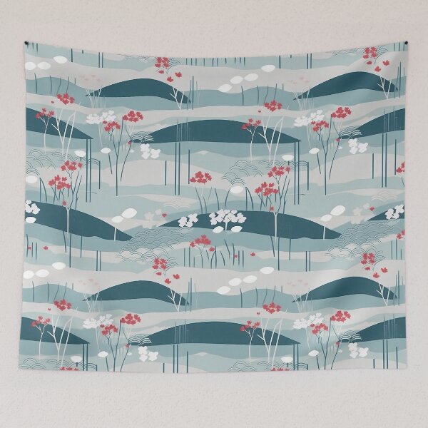 Item preview, Serene Waves And Cherry Blossoms Minimalistic Japanese Pattern designed and sold by Wonder Of Light.