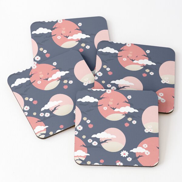 Item preview, Serene Moons And Cherry Blossoms Minimalistic Japanese Pattern designed and sold by Wonder Of Light.