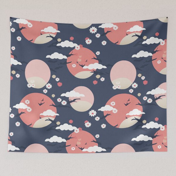 Item preview, Serene Moons And Cherry Blossoms Minimalistic Japanese Pattern designed and sold by Wonder Of Light.