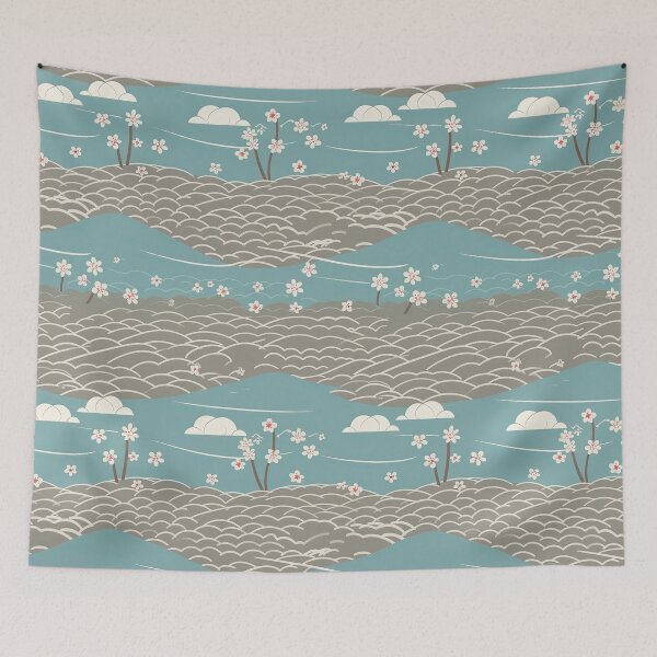 Item preview, Serene Waves And Cherry Blossoms Minimalistic Japanese Pattern designed and sold by Wonder Of Light.