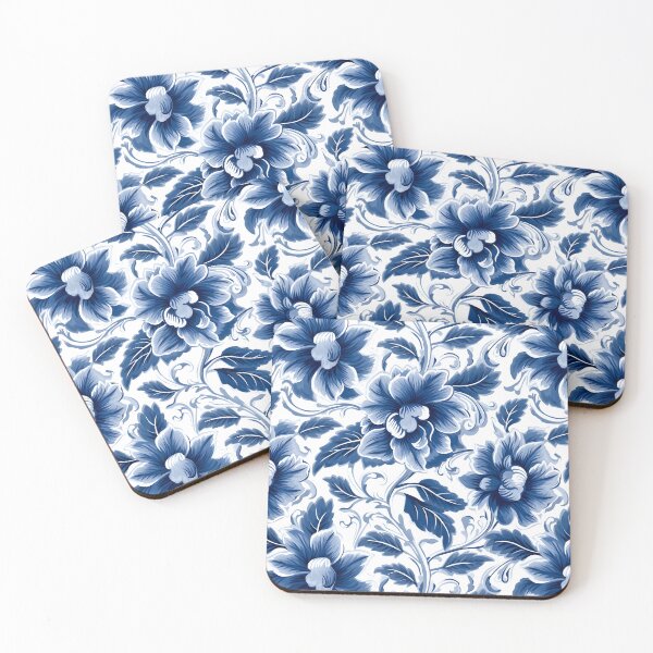 Item preview, white blue floral pattern designed and sold by palaco210.