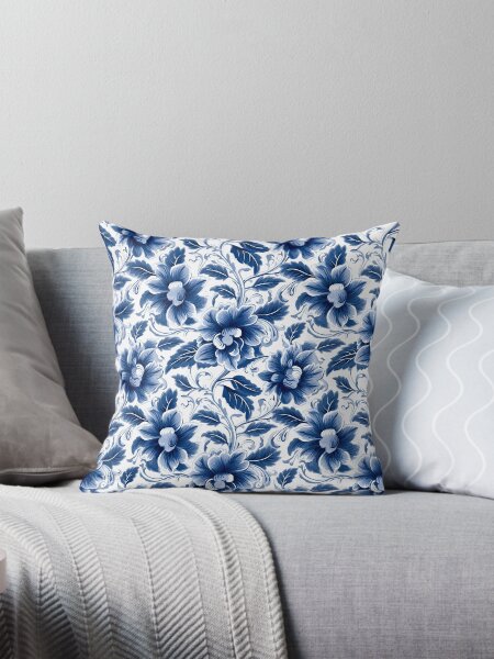 Item preview, white blue floral pattern designed and sold by palaco210.