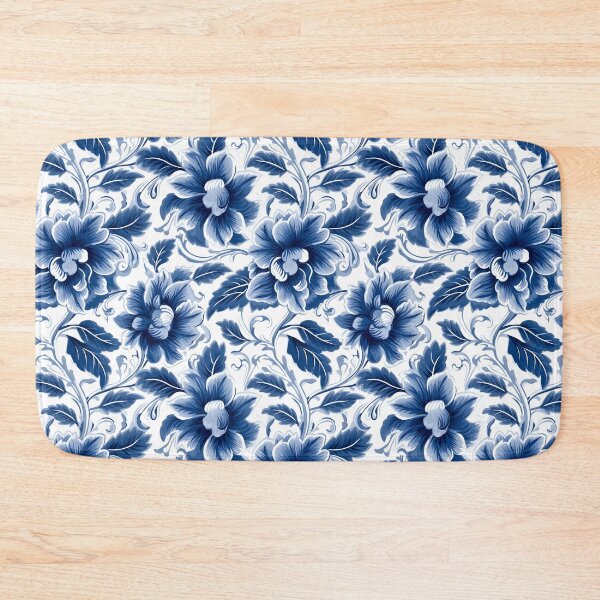 Item preview, white blue floral pattern designed and sold by palaco210.