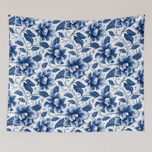 Item preview, white blue floral pattern designed and sold by palaco210.
