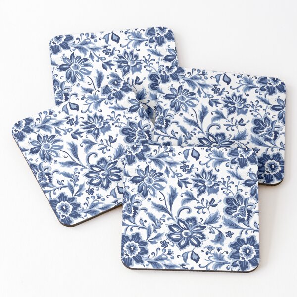 Item preview, white blue floral pattern designed and sold by palaco210.