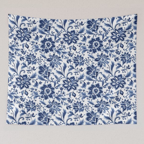 Item preview, white blue floral pattern designed and sold by palaco210.