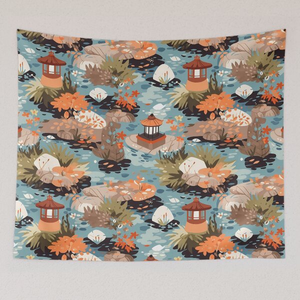 Item preview, Tranquil Japanese Garden Pattern | Zen-Inspired Designs | Serene Nature designed and sold by KameliaStudio.