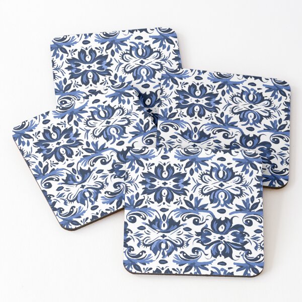 Item preview, white blue floral pattern designed and sold by palaco210.