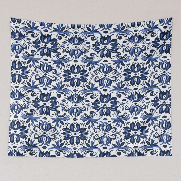 Item preview, white blue floral pattern designed and sold by palaco210.