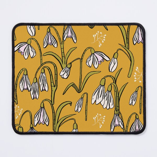 Item preview, Snowdrop Flowers on Mustard Yellow Background - Hand-Drawn Botanical Pattern with Delicate Details designed and sold by maddydoodlesoup.