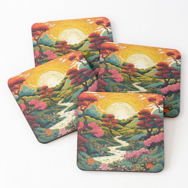 Item preview, Japanese Japan Wood Block Sunset Okiyo-e Garden Flowers Landscape designed and sold by BrandonArtWorld.