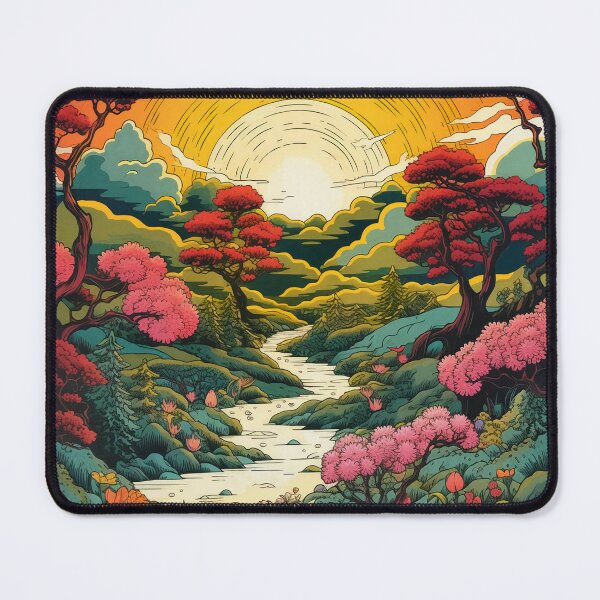 Item preview, Japanese Japan Wood Block Sunset Okiyo-e Garden Flowers Landscape designed and sold by BrandonArtWorld.