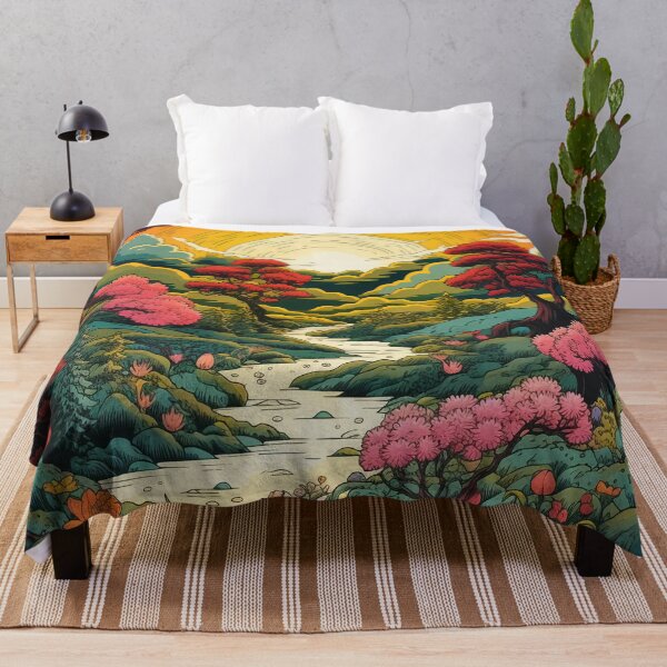 Item preview, Japanese Japan Wood Block Sunset Okiyo-e Garden Flowers Landscape designed and sold by BrandonArtWorld.