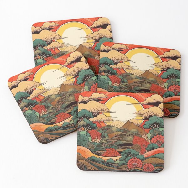 Item preview, Japanese Japan Wood Block Sunset Okiyo-e Garden Flowers Landscape designed and sold by BrandonArtWorld.