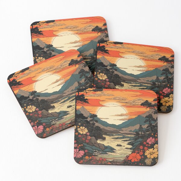 Item preview, Japanese Japan Wood Block Sunset Okiyo-e Garden Flowers Landscape designed and sold by BrandonArtWorld.