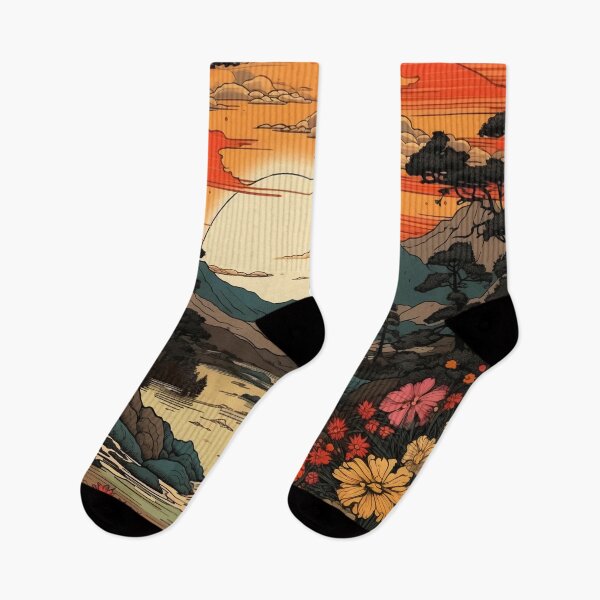 Item preview, Japanese Japan Wood Block Sunset Okiyo-e Garden Flowers Landscape designed and sold by BrandonArtWorld.