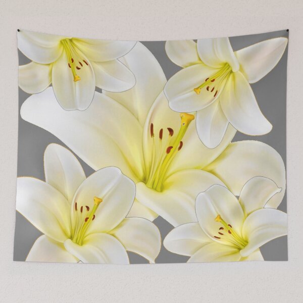 Item preview, WHITE LILY FLOWERS GREY GARDEN ART designed and sold by sharlesart.