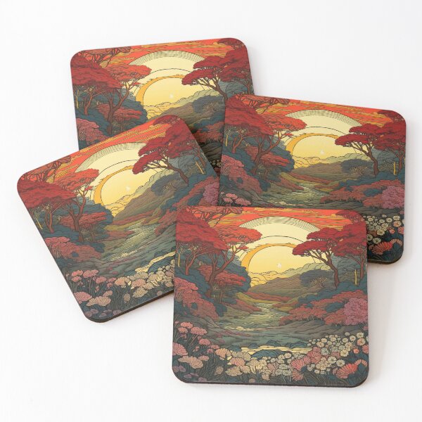 Item preview, Japanese Japan Wood Block Sunset Okiyo-e Garden Flowers Landscape designed and sold by BrandonArtWorld.